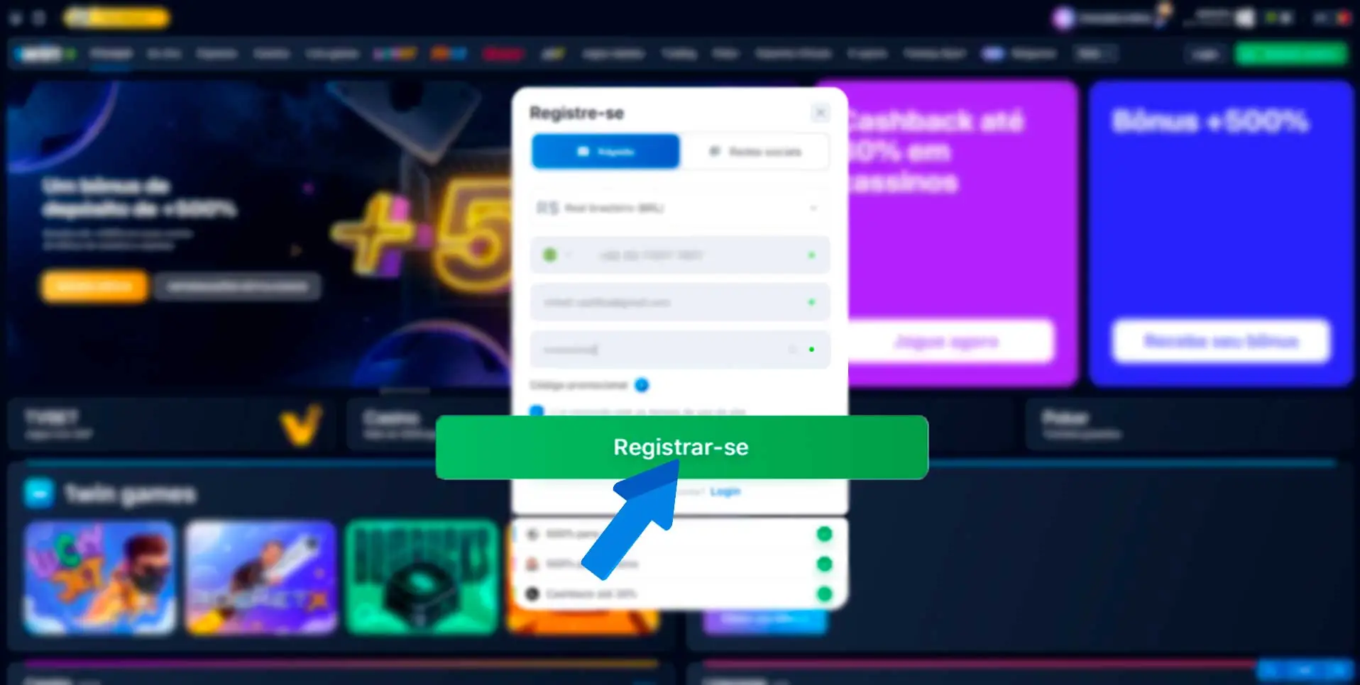 Botão para concluir o registro de um usuário brasileiro